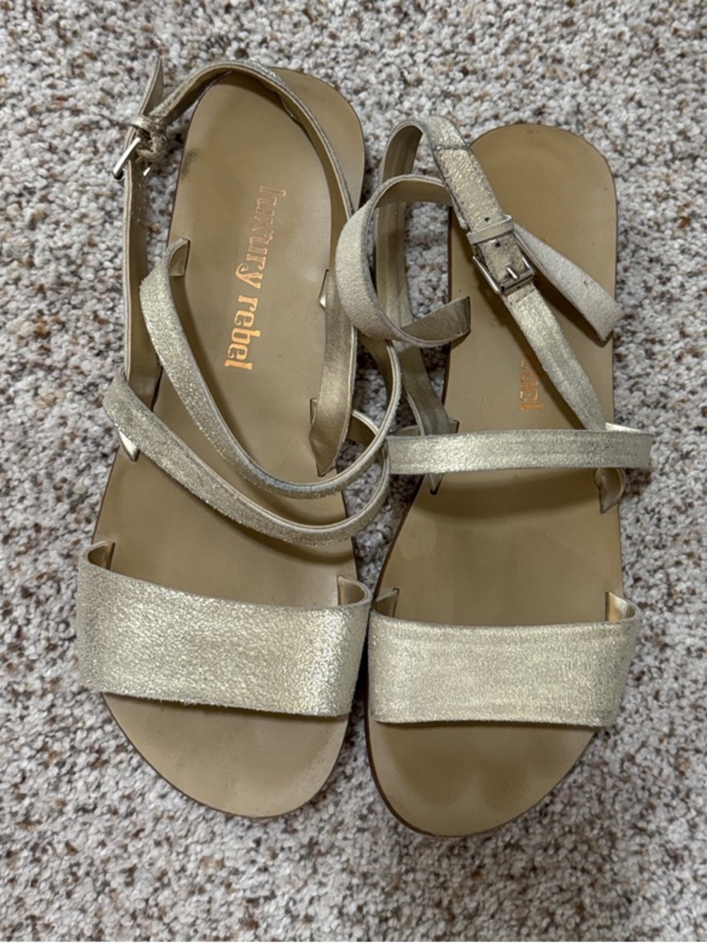 luxury rebel Leather Metallic Gold Strappy Flat Sandals